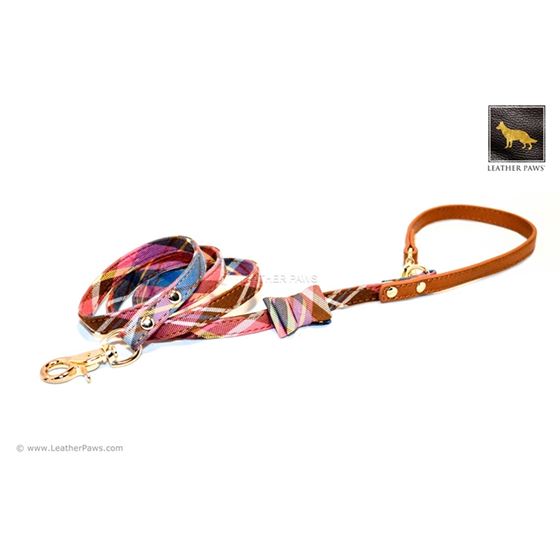 Universe Plaid Bow Tie Leather Leash