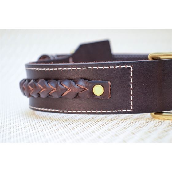 LPNY Red Oak Love Knot Braid Leather Dog Collar