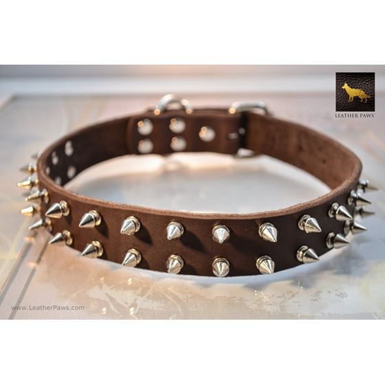 Spiked Brown Leather Collar